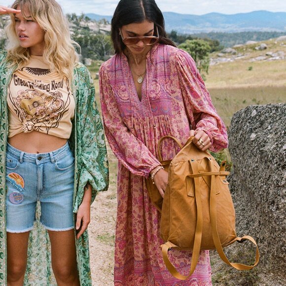 SPELL Folk Song Boho Dress in Blossom Medium BNWT FSOT Pink Peachy Floral Midi - Picture 2 of 14